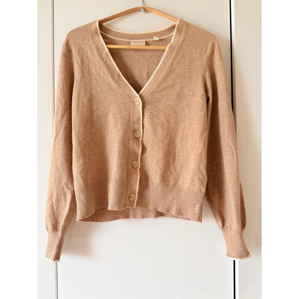 Scotch & Soda Camel Tan V-Neck Cardigan Contrast Trim XXX Sweater XS